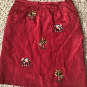 Red Silk Land embroidered skirt